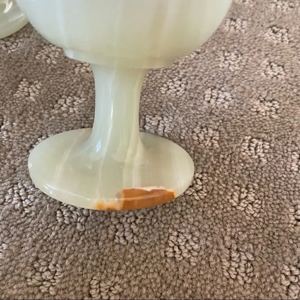 Set of 4 Vintage Green Opal Marble Wine Glasses Goblets